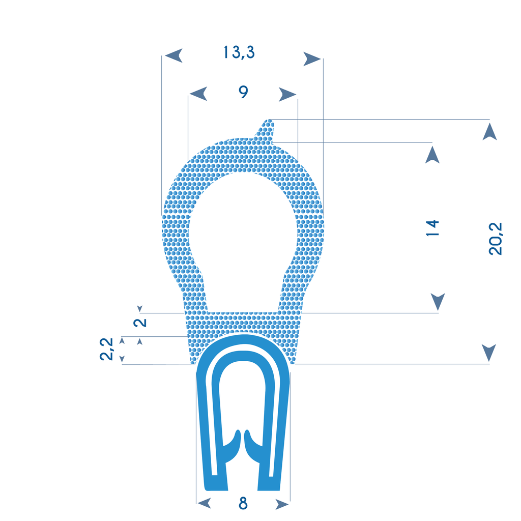 P65 - Bodywork gripping profile - 13,3x30 mm