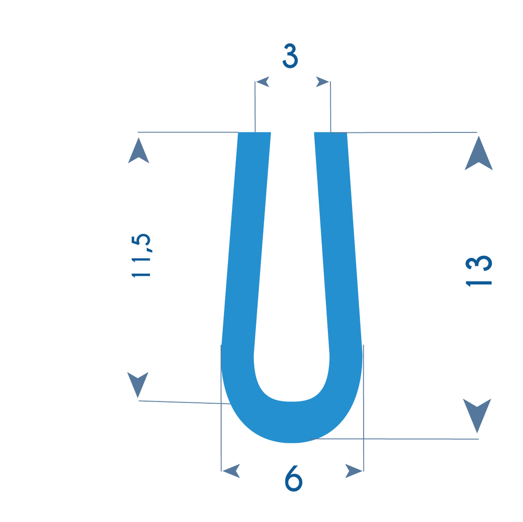 P141 - Rubberen U-profiel  - 6x13mm 