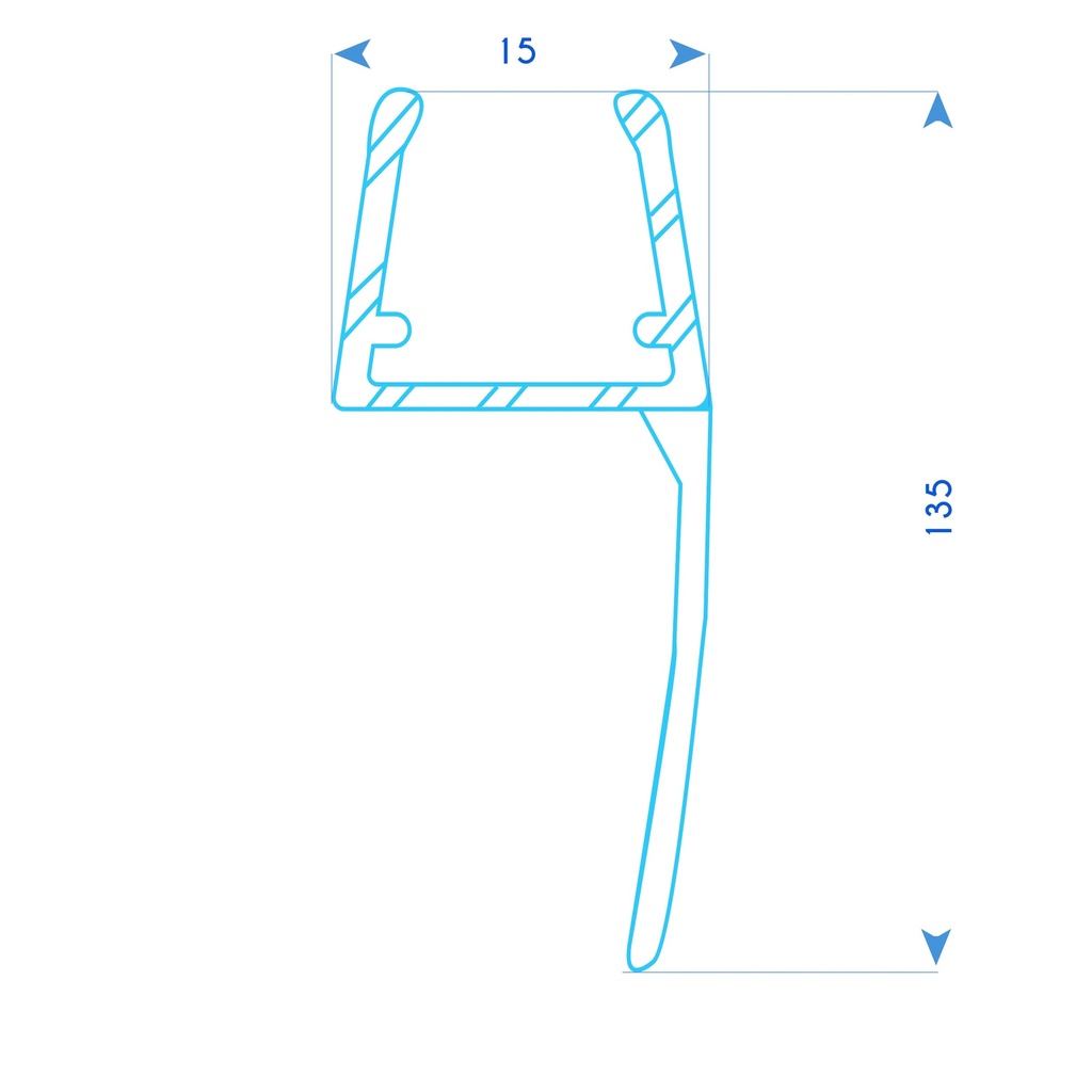 P1764 - Douchedeurafdichting met lange lip - glas van 10 tot 12 mm