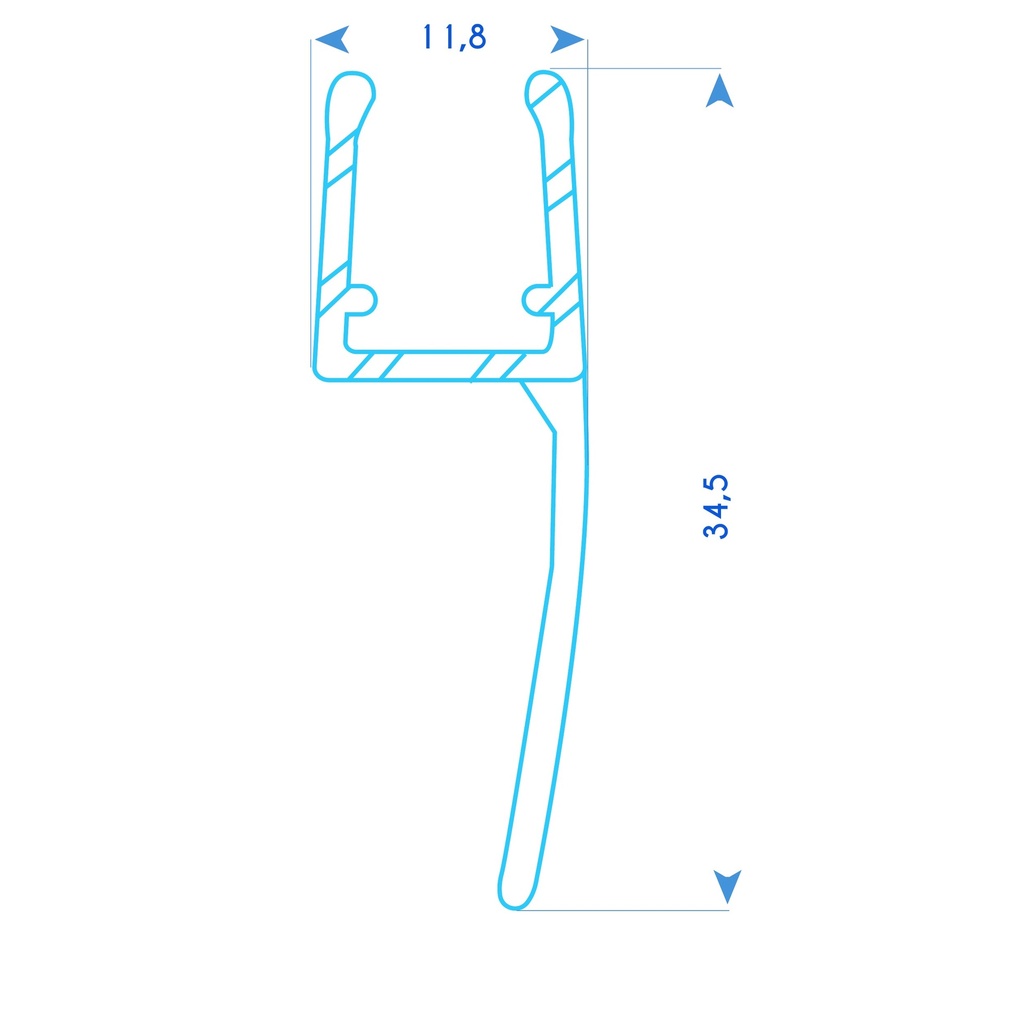 P1765 - Douchedeurafdichting met lange lip - glas van 6 tot 8 mm